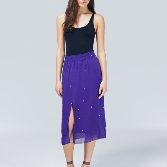 T. Babaton Quinn 100% Silk Skirt maxi slit blue purple XS - Picture 1 of 12